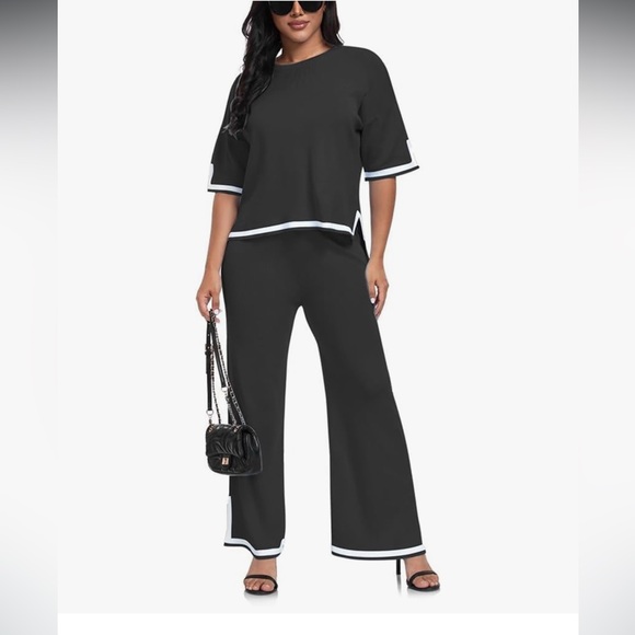 Women’s 2 piece pant and top set. Black with beige trim. Size Small. NWT. - Picture 3 of 4